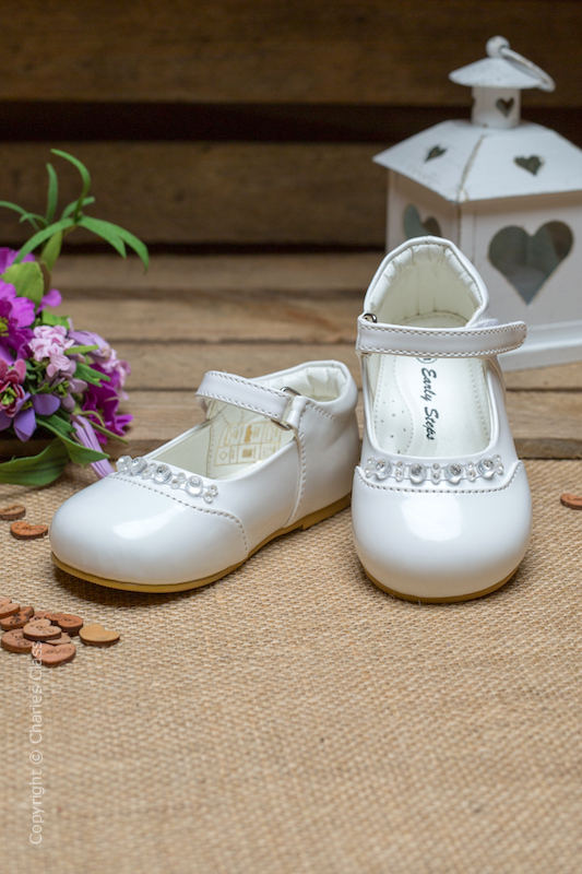 Girls White Diamond Patent Leather Shoes